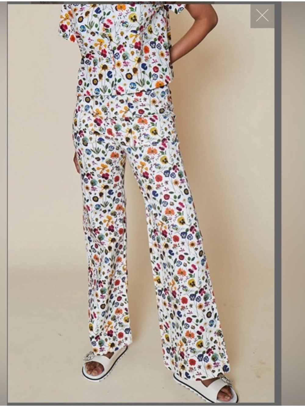 Rachel Antonoff White Floral Wide-Leg Trousers